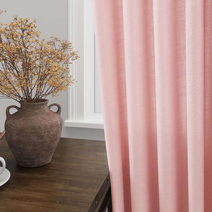 Pink Linen Curtains 90 Inch Long 2 Panels Set - Image 4