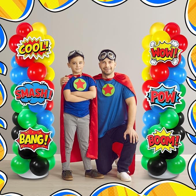 Hero Party Decorations 125 Pcs Blue Yellow Red Birthday Balloons | 2 Set - Image 5