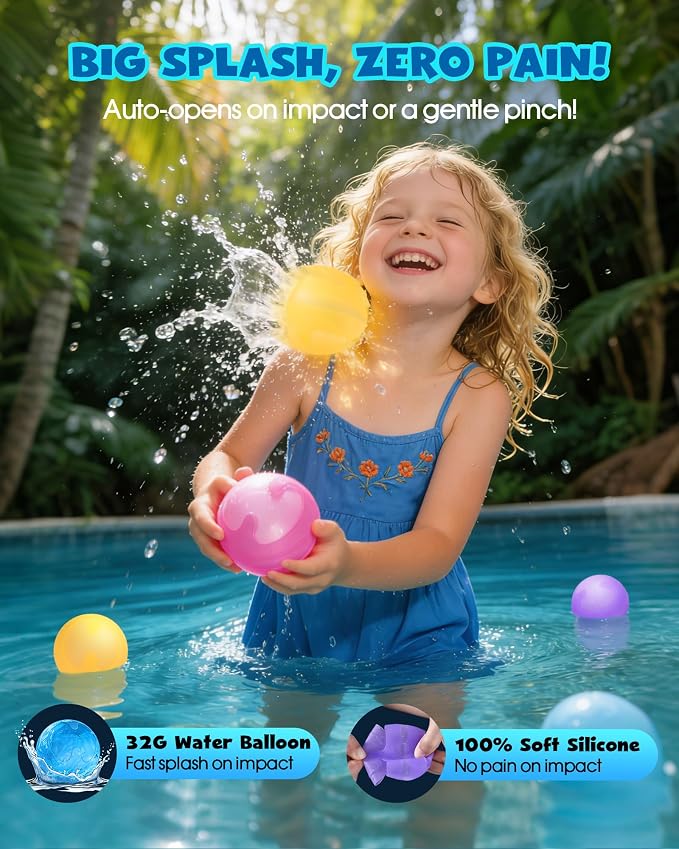 18PCS Reusable Water Balloons No Magnets, 100% Silicone Quick Fill Water Balls - Image 3