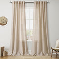 Grey Flax Linen Curtains for Living Room 120 Inches Long Light Filtering by Nanspring