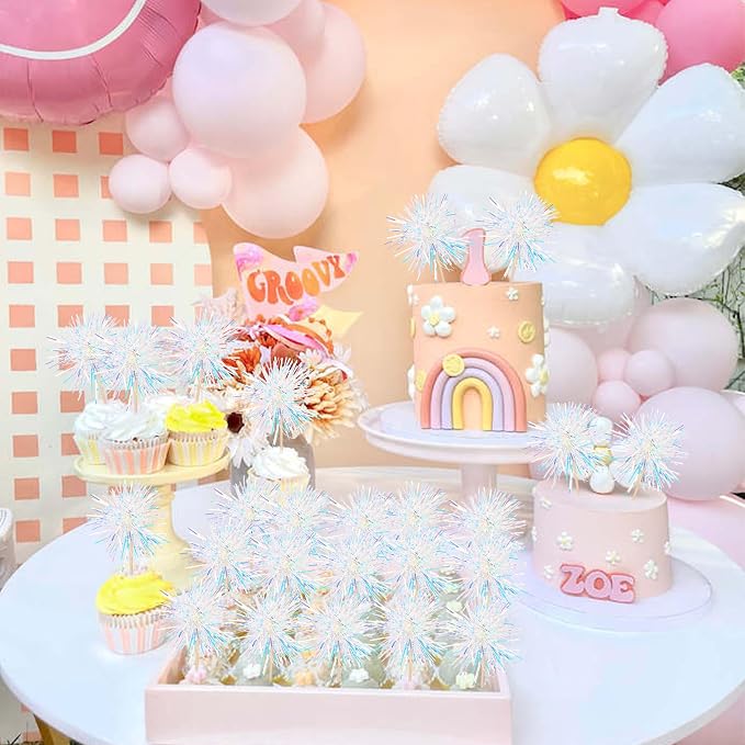 30 PCS Foil Firework Cupcake Toppers Happy Birthday Cupcake Toppers Sparkle - Image 6