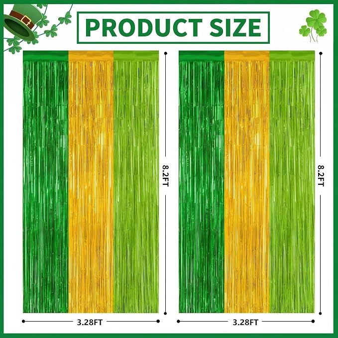Green Gold Light Gold Fringe Curtain Party Streamers 2Pack 3.3 x 8.3 Ft Foil - Image 3