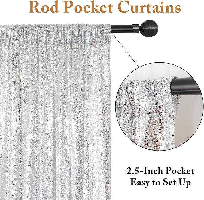 ShinyBeauty Silver Backdrops 2 Pieces Sequin Curtains 4FTx7FT Photoshoot - Image 3