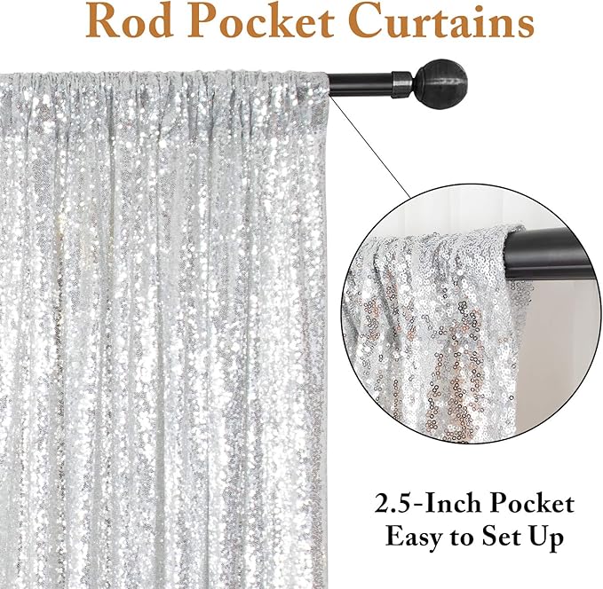 ShinyBeauty Silver and Blue Sequin Backdrop - 4 Pieces Shimmer Curtains Panels for Birthday, Party, Baby Shower, and Photo Backgrounds （2FTX8FT）