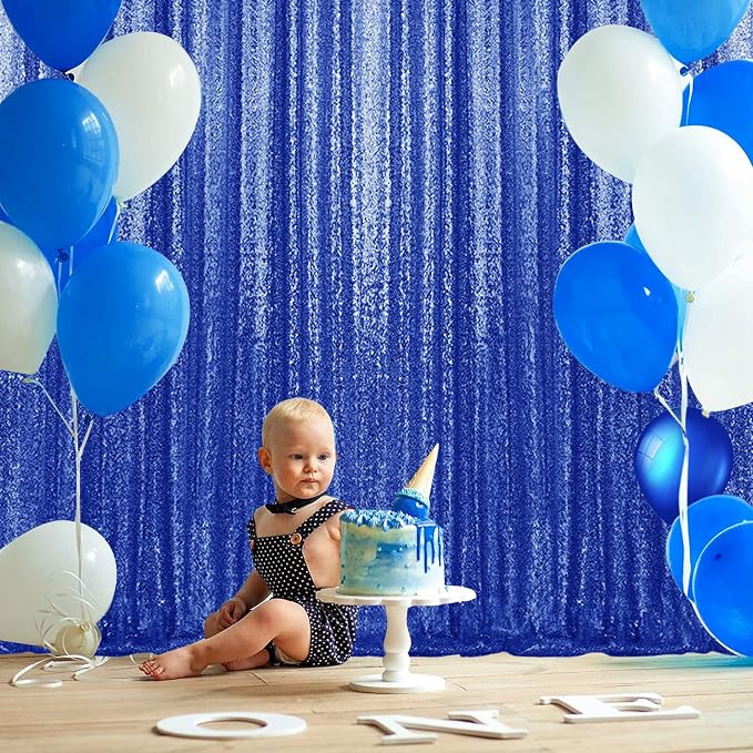 2×8FT-4PCS Royal Blue Sequin Backdrop Curtains Panels, Photography Backdrop - Image 2