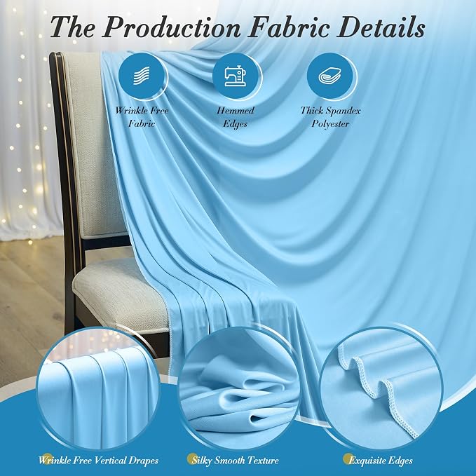 50 ft x 10 ft Wrinkle Free Blue Backdrop Curtain Panels, Polyester Photography - Image 3