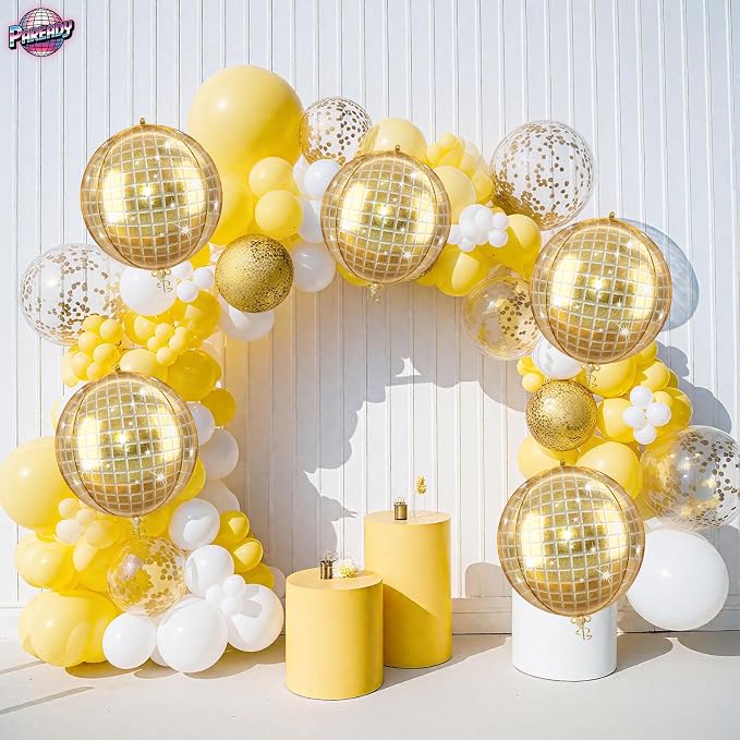 6pcs 22 Inch Gold Disco Ball Balloons, Shiny Gold Big Disco Balloons, 4D Large - Image 8