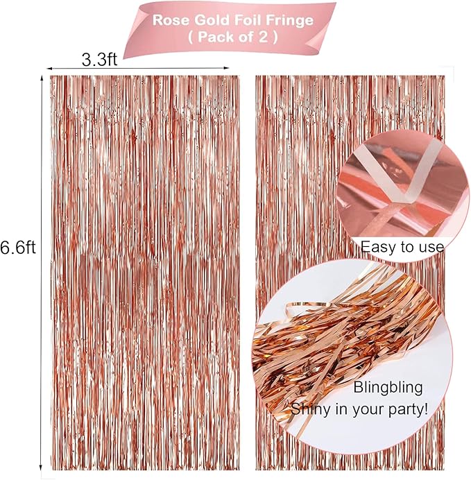Rose Gold Birthday Party Decorations, Happy Birthday Banner, Rose Gold Fringe - Image 3