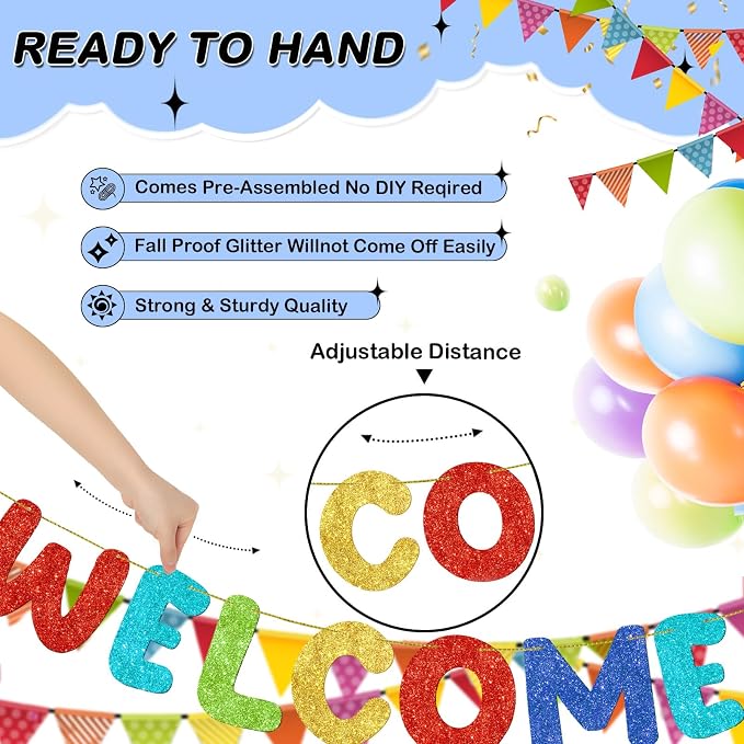 Fulmoon Pre Strung Welcome Home Banner Glitter Funny Welcome Sign - Image 3