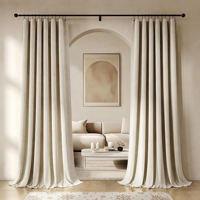 Beauoop Beige Velvet Curtains for Bedroom Living Room 52x96 2 Panels | Soft - Image 9