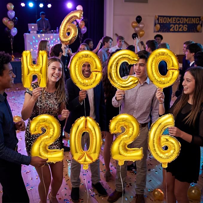 8 Pcs HOCO 2026 Foil Letter Balloons, 16 Inch Gold Alphabet Balloon Banner - Image 4