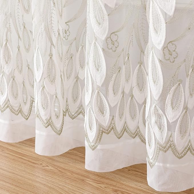 White Sheer Voile Curtains White Embossed Drip 54Wx84L Inch | Light Filtering - Image 3