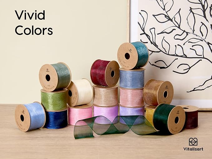 Vitalizart 1.5" x 45 Yards Organza Ribbon Set 9 Rolls x 5 Yd Sheer Ribbon for Gift Wrapping Crafts Christmas Tree Bows Wedding Invitations Wreaths Party Decor Bouquet DIY Projects (Mixed Colors)