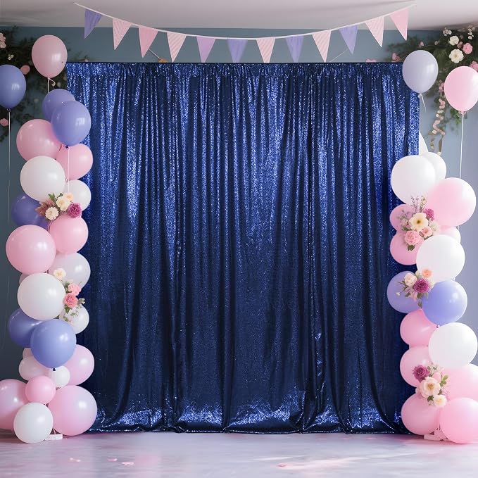 SquarePie 8x8ft Navy Blue Sequin Backdrop, High Density Non-Transparent Glitter - Image 2