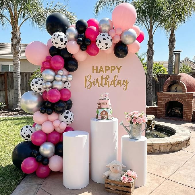 Cow Printed Balloons Pink and Black, Metallic Silver Pastel Hot Pink Black - Image 4