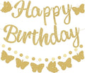 Pre-Strung Happy Birthday Banner, NO DIY Party Decorations | Glitter Gold by Danadia