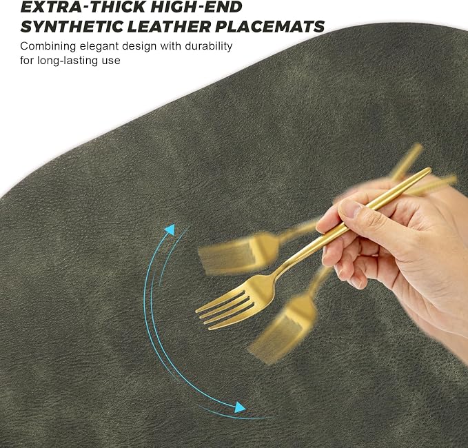 UnivoColors Placemats Round Faux Leather Placemats Set of 6-Waterproof-Wipe - Image 6