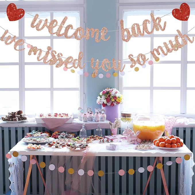 Glitter Rose Gold Welcome Back We Missed You So Much Banner NO DIY | Pre-Strung - Image 6