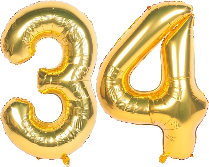 40 Inch gold Number Balloons 34 Helium Foil Mylar Balloon | Birthday Party by Exquisitehighqualitypartydecorationstomeetyoureveryneed%EF%BC%81