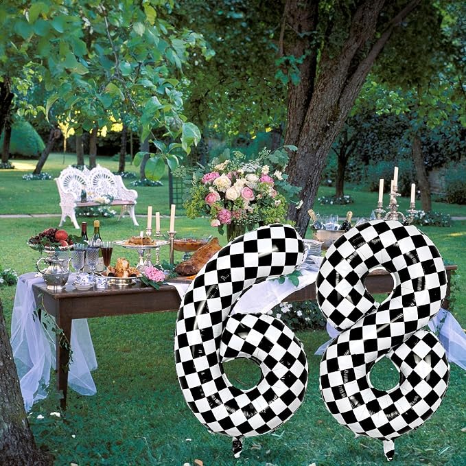 Foil 8th Birthday Number Balloon, Large Checkered Helium 8 Racing Balloons Decor - Image 6