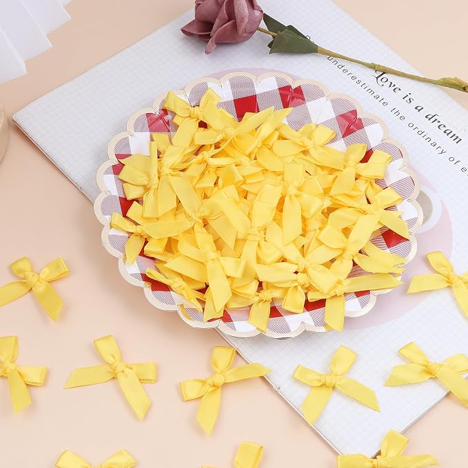 Yellow Mini Bows 1.57" 100PCS Small Satin Ribbon Bows - Image 3