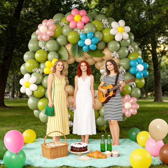 Daisy Flower Balloon Arch Kit, Spring Fairy Sage Green Nude Balloons Garland - Image 5