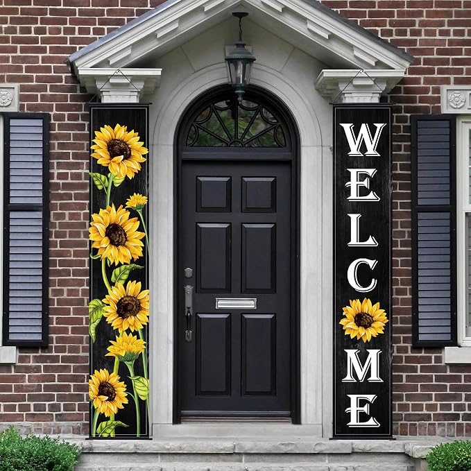 Tatuo Sunflower Welcome Hanging Banners Summer Porch Banners Flags Spring Door - Image 4