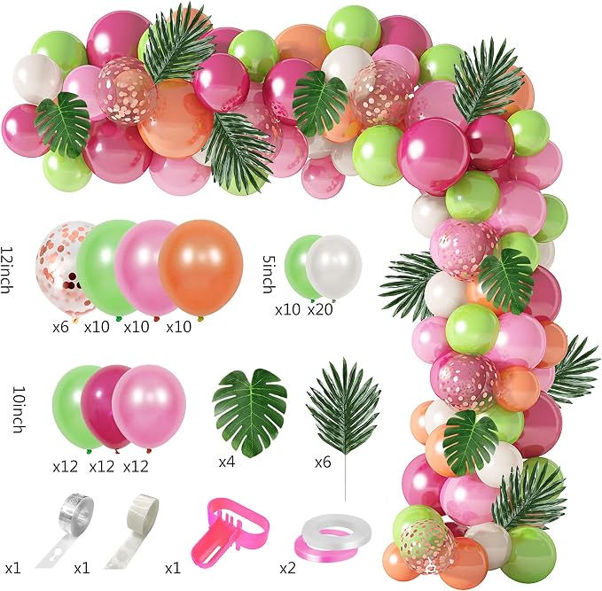 117Pcs Tropical Balloons Arch Garland Kit Luau Party Decorations | Hot Pink - Image 2