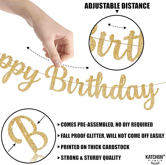 KatchOn Glitter Gold Happy Birthday Banner- 10 Ft, Birthday Decorations | - Image 3