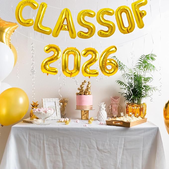 TONIFUL Gold Class of 2026 Graduation Balloon Banners Foil Balloons Decorations - Image 4