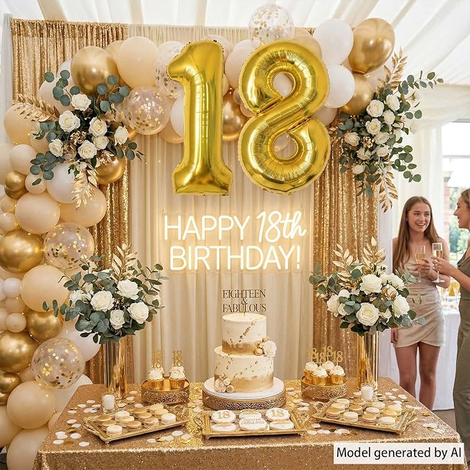 Gold Number 18 Balloon 40 Inch, Shiny Foil Decor - Image 2