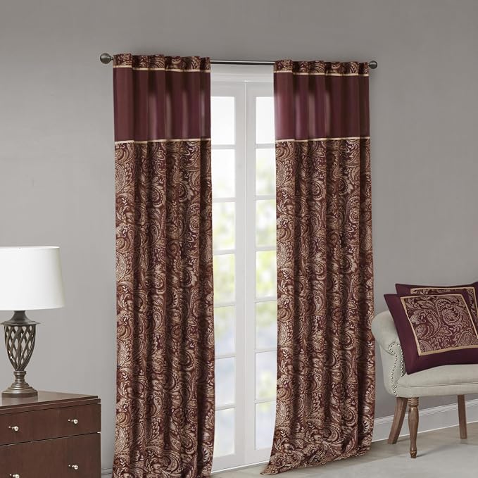 Madison Park Aubrey 2 Panel Curtain Faux Silk Paisley Jacquard, Rod Pocket - Image 10