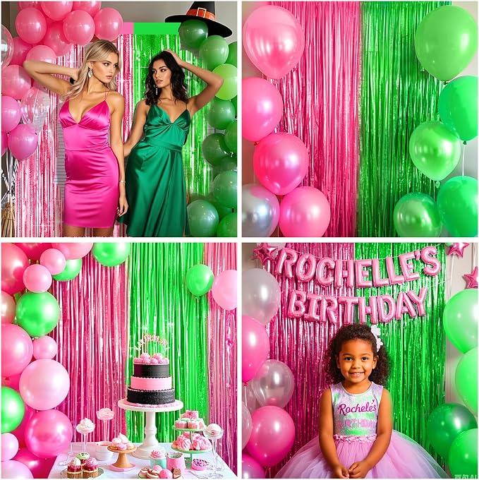 4 Packs Pink and Green Foil Fringe Curtain, Baby Shower, Princess Bachelorette - Image 4