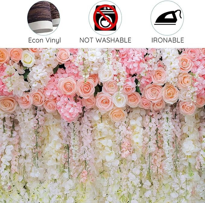 6x4ft Pink Rose Flower Wedding Photography Backdrop Spring Floral Photography Backdrop Valentine's Day Mother's Day Girl Birthday Baby Shower Wedding Bridal Party Banner Photo Booth Props Background