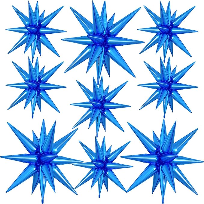 9Pcs Blue Star Balloons, Large Explosion Star Foil Balloons, Metallic Blue by Dagelar