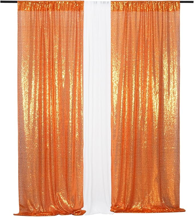 Eternal Beauty Orange Sequin Backdrop Curtains, 2 Panels 2x8FT | 3mm Sparkle - Image 8
