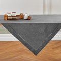 Solino Home Linen Tablecloth 52 x 52 Inch - 100% Pure Linen Charcoal Grey Square Tablecloth - Milan Hemstitch, Machine Washable Table Throw for Fall, Autumn, Halloween, Thanksgiving, Christmas