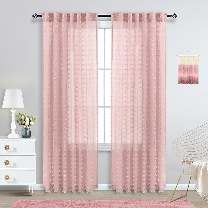 KOUFALL Blush Pink Nursery Curtains Girl Room, Vintage Pale Mauve Rose Dusty - Image 2