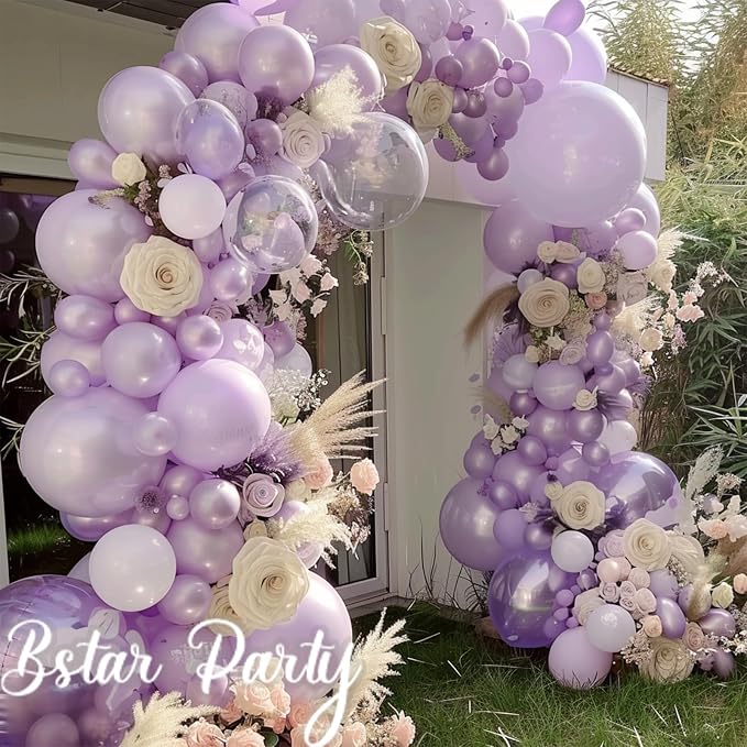 Double Stuffed Pearl Purple Balloon Garland Arch Kit | 18/12/10/5inch Different - Image 4