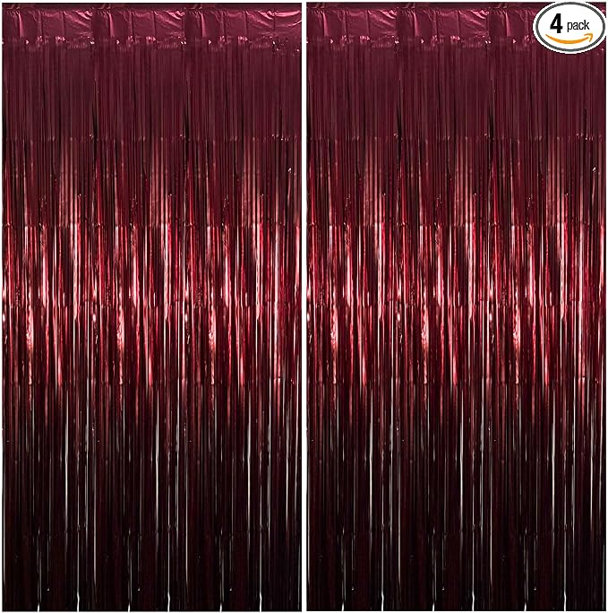 Matte Burgundy Foil Fringe Tinsel Backdrop, 4 Pack, 3.3 x 6.6 Ft | Matte Maroon by Unknown