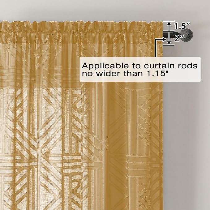 Simplebrand Gold Semi Sheer Curtains 45 Inch Length 2 Panels, Geometric - Image 4