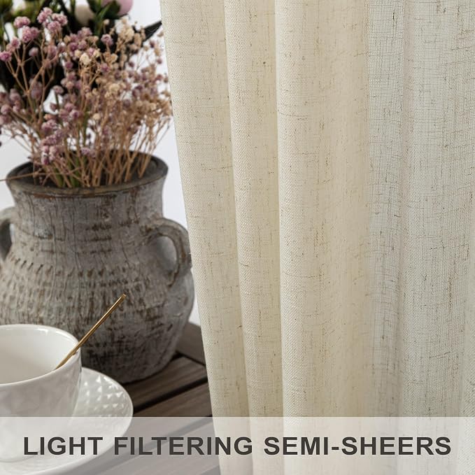 Birch Beige Linen Curtains 92 Inch Length 2 Panels Back Tab Light Filtering - Image 4