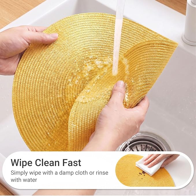 FunWheat Round Braided Placemats Set of 4 Table Mats - Image 3