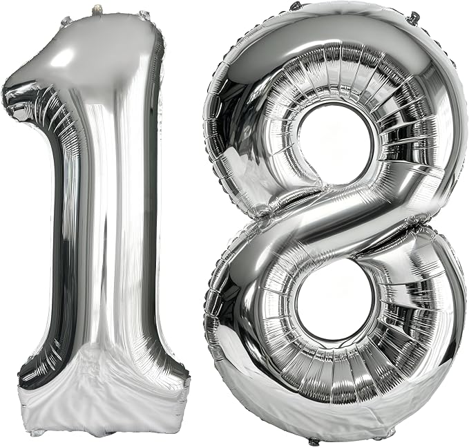 FIROMI 18 Number Balloons 40-inch Silver Big Foil Mylar 81 Balloon Numbers | by Firomi
