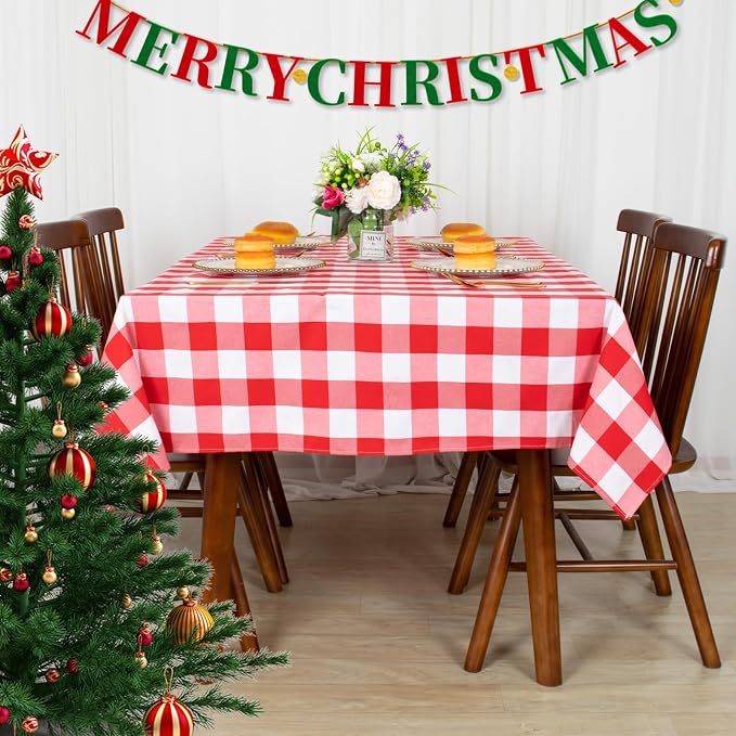 ShinyBeauty 60"x120" Cotton Tablecloth Red White Gingham Checker Rectangle | by ShinyBeauty
