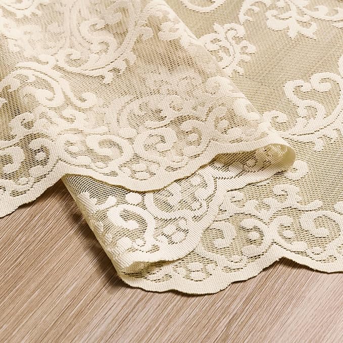 Beige Lace Vintage Paisley Floral Curtains - Image 6