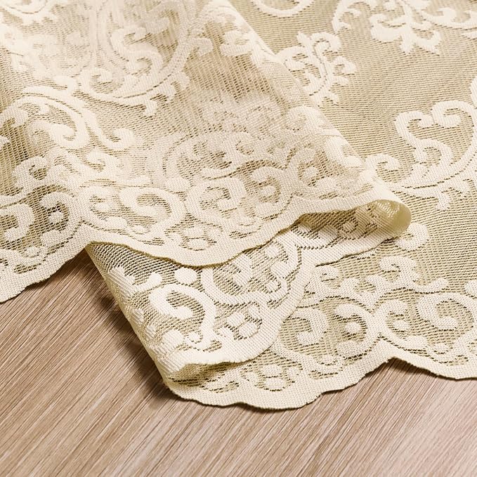 Beige Lace Curtains 80 Inches Long 2 Panels Vintage Paisley Lace Curtains - Image 6