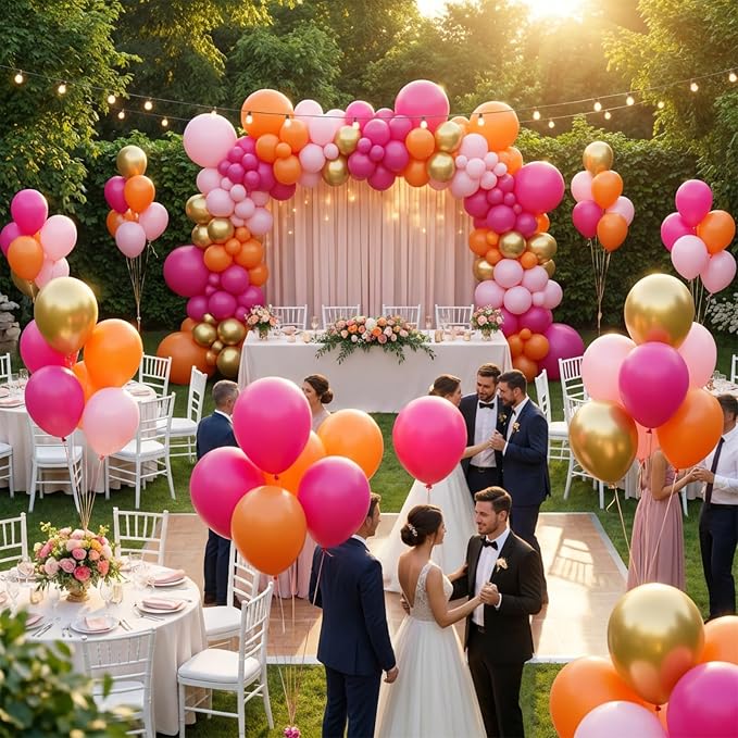 KBZVNAF Pink Orange Gold Latex Balloons 60 Pack 12 inch | Orange Pink Metallic - Image 4