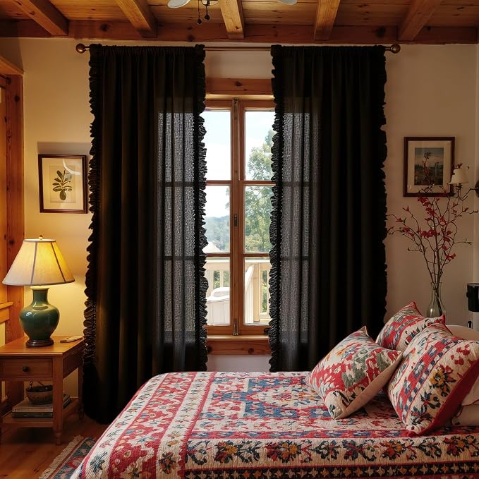 TERLYTEX Black Linen Curtains 96 Inches Long 2 Panels, 58 x 96 Inch, Farmhouse - Image 7