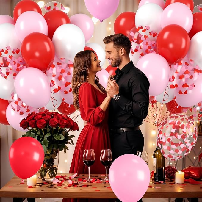 Red Pink White Balloons, Valentine's Day Balloon - Image 3